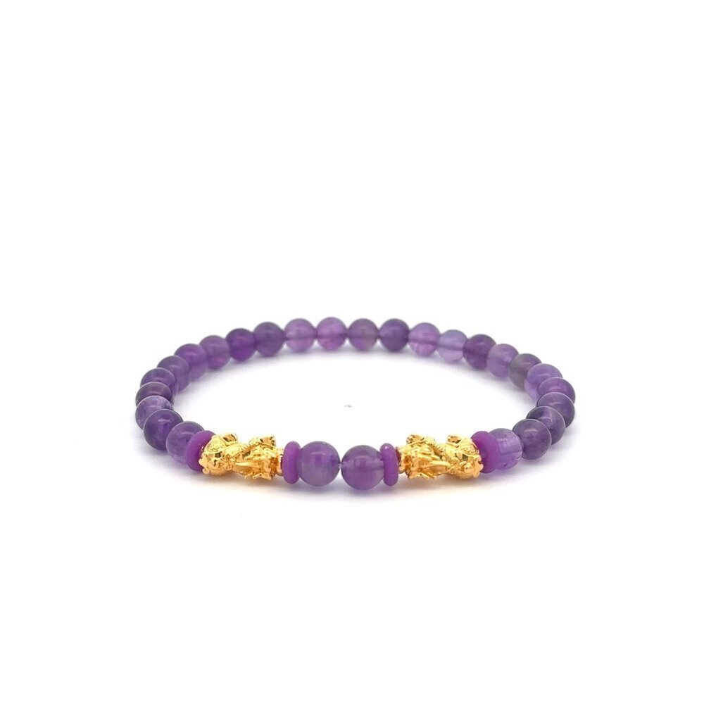 18k Gold Dragon Pixiu Double Piyao Bracelet Gemstones February Birthstones Ameth 250$
